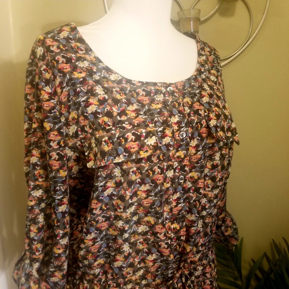 Gap Silky Watercolor Button Down Cinched Tunic